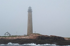 Petit Manan Lighthouse on Rocky Island in Maine Fog